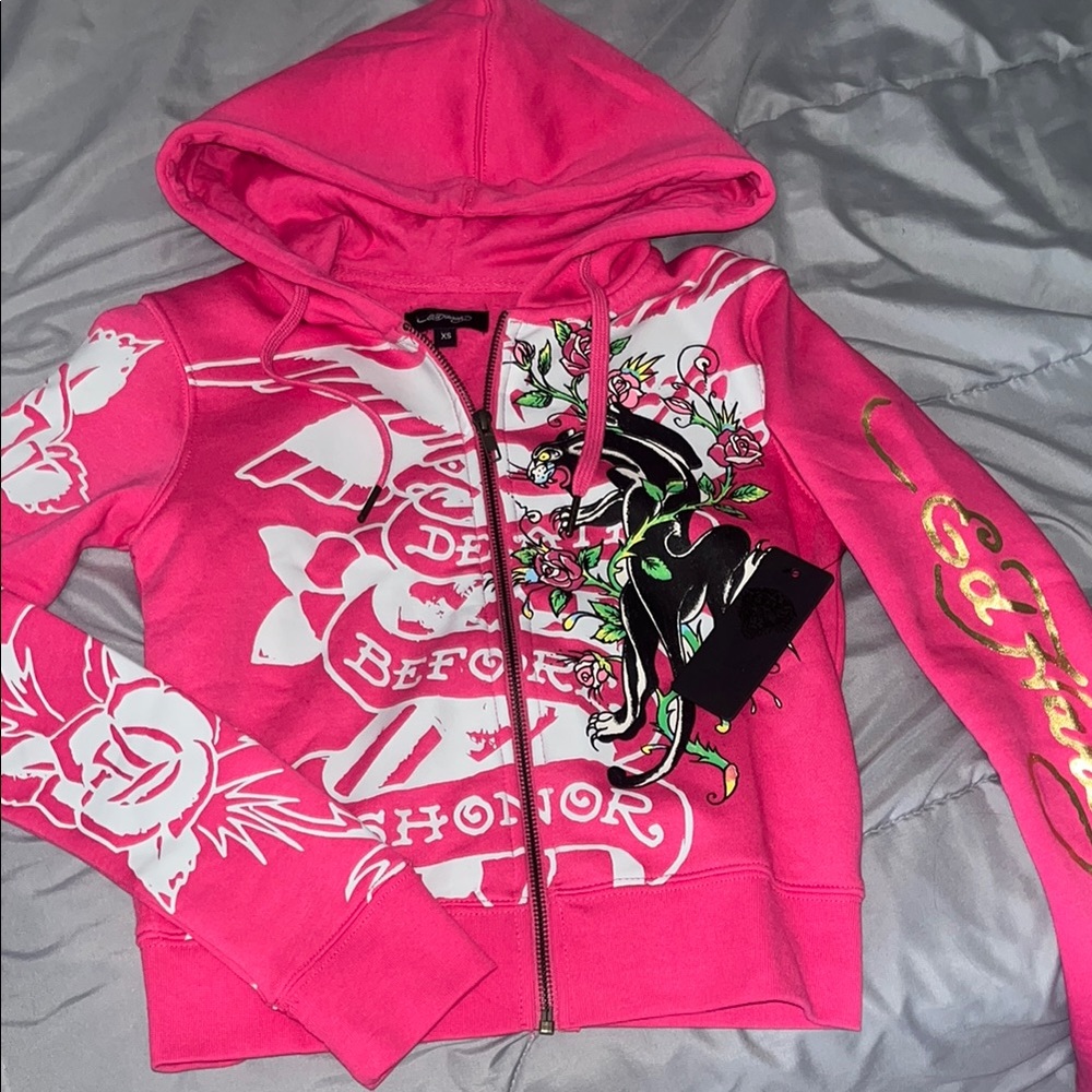 Pink Ed Hardy Tiger Zip XS